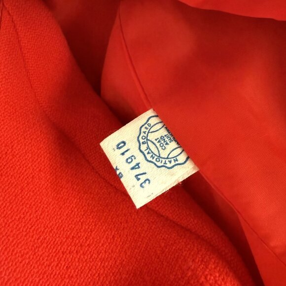 VINTAGE 60's Red Wool Dress & Jacket Suit Huge Fox Fur Trim - Picture 13 of 13